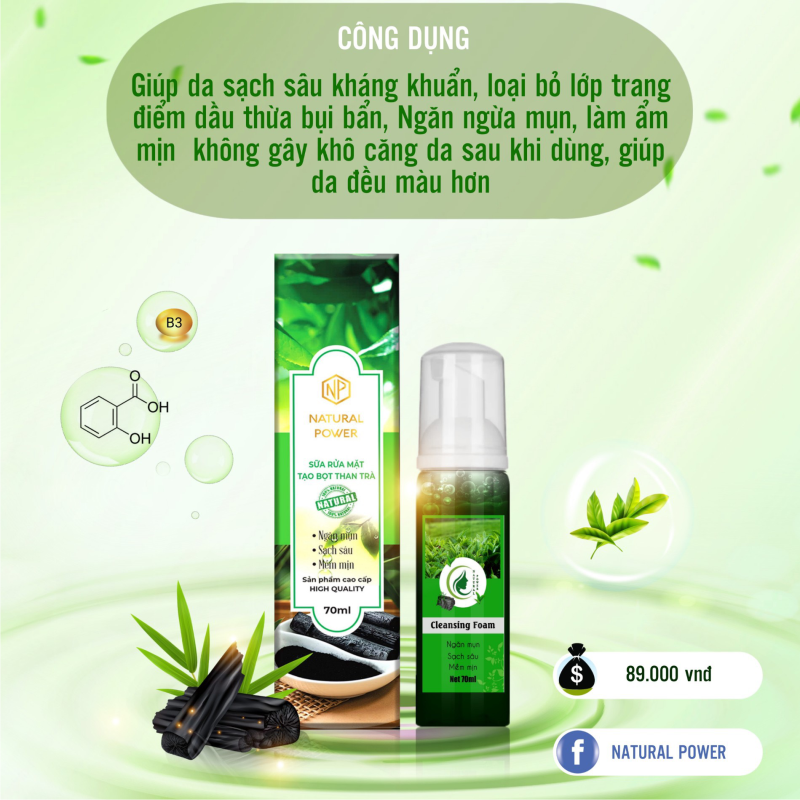 sửa rửa mặt tạo bọt than trà