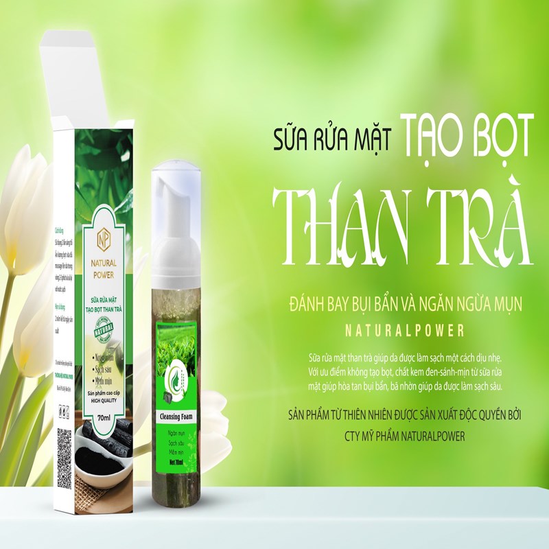 sửa rửa mặt tạo bọt than trà